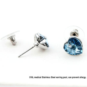  Crystal Heart Swarovski Crystal Elements Stud Earrings Rhodium Plated | Dahlia
