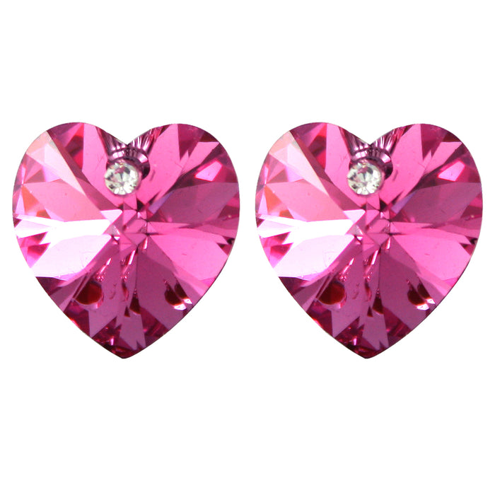 Heart Stud Earrings w/ Swarovski Crystals  | Rhodium Plated | Dahlia