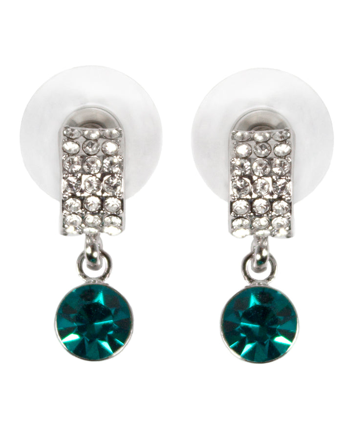 Pave Round Drop Earrings w/ Swarovski Crystals  - Persian Green | Rhodium Plated | Dahlia