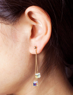 Dahlia Aurora Borealis Swarovski Element Crystal Twin Cube Dangle Earrings | Dahlia