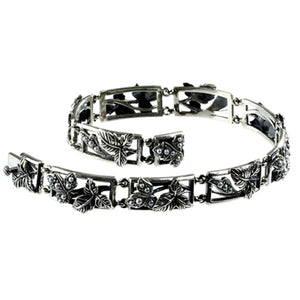 [product type] | Dahlia Vintage Collection Seed Pearl Leaf Sterling Silver Bracelet, 7" | Dahlia