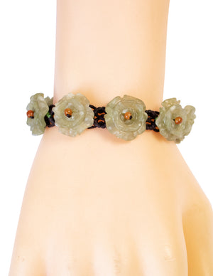 Vintage Flower Jade Bracelet Jadeite Jade Green Chinese Good Luck Dahlia Stone Gemstone Certified Real fortune