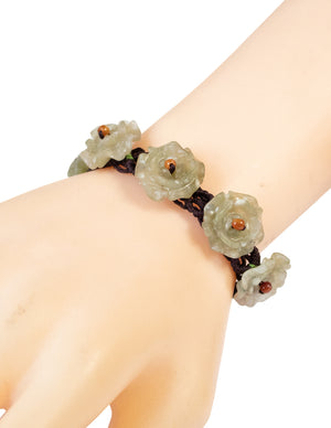 Vintage Flower Jade Bracelet Jadeite Jade Green Chinese Good Luck Dahlia Stone Gemstone Certified Real fortune