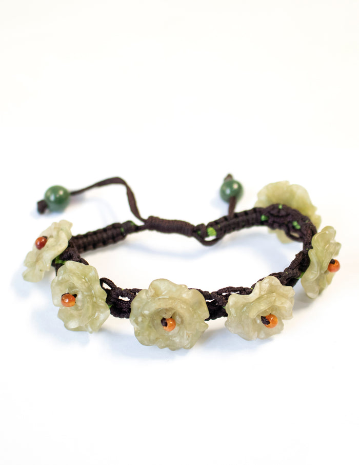 Vintage Flower Jade Bracelet | Certified Genuine Grade A Jadeite Jade Bracelet | Dahlia