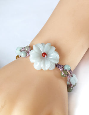 Daisy Jade Bracelet Jadeite Jade Green Chinese Good Luck Dahlia Stone Gemstone Certified Real fortune 