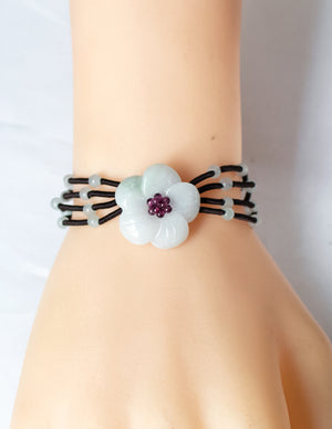 Flower Jade Bracelet Jadeite Jade Green Chinese Good Luck Dahlia Stone Gemstone Certified Real fortune 