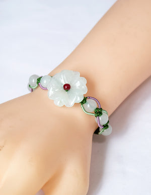 Star Flower Bead Jade Bracelet Jadeite Jade Green Chinese Good Luck Dahlia Stone Gemstone Certified Real fortune Links