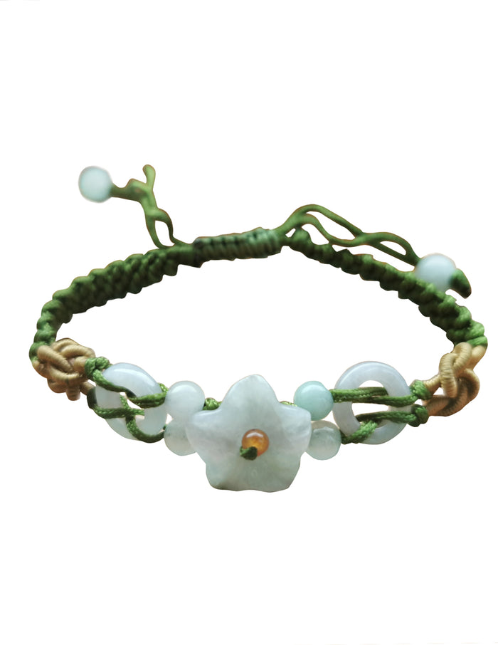 Star Flower & Bead Jade Bracelet | Certified Genuine Grade A Jadeite Jade Bracelet | Dahlia