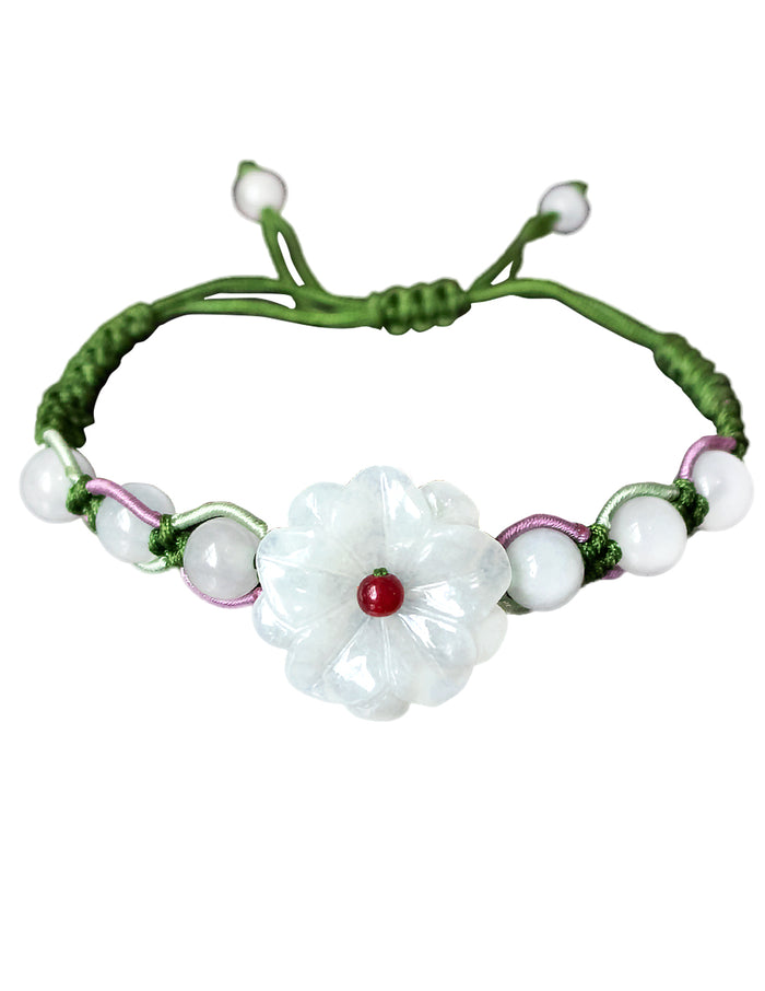 Daisy Jade Bracelet | Certified Genuine Grade A Jadeite Jade Bracelet with Green Cord | Dahlia