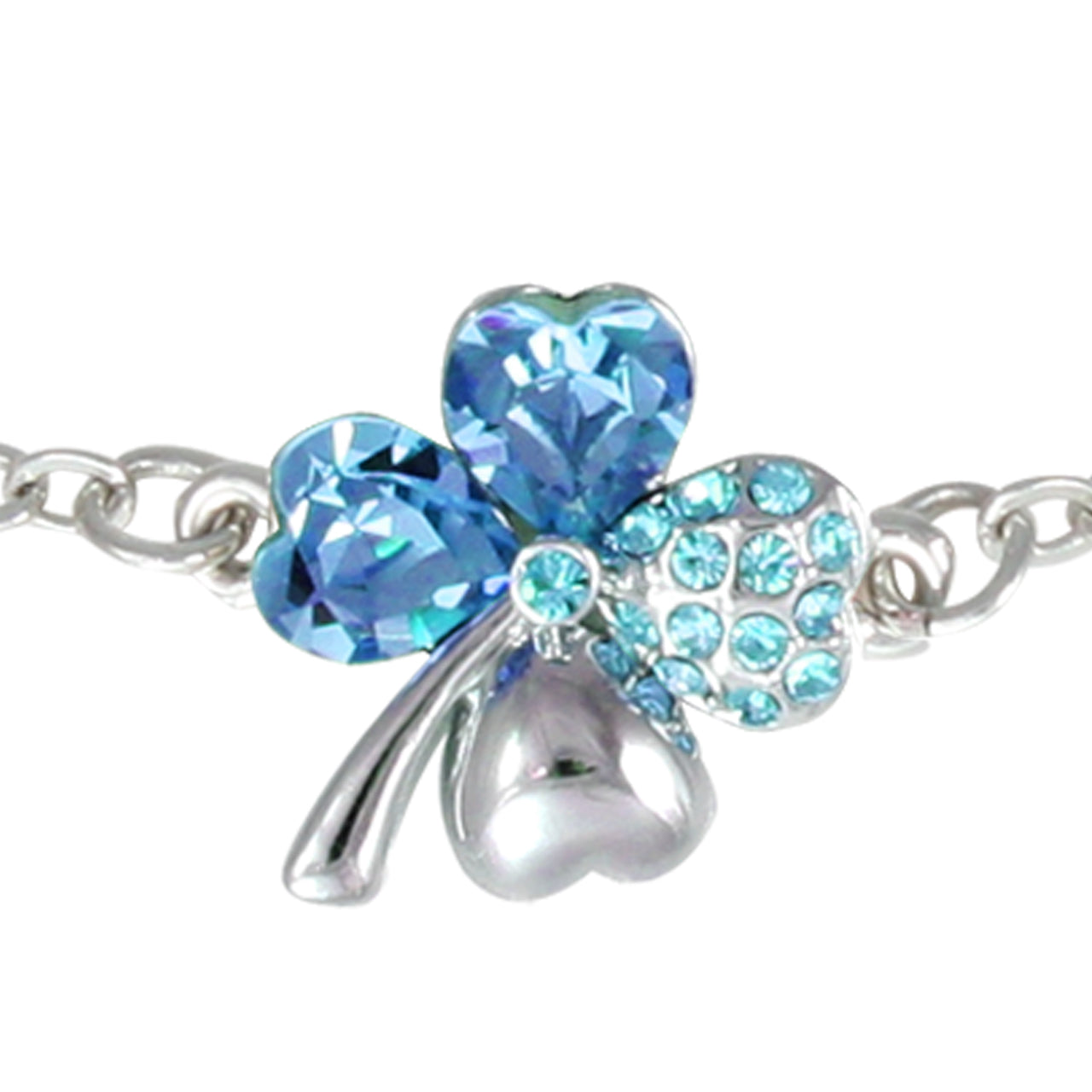Four Leaf Clover Heart Shaped Chain Bracelet w/ Swarovski Crystal