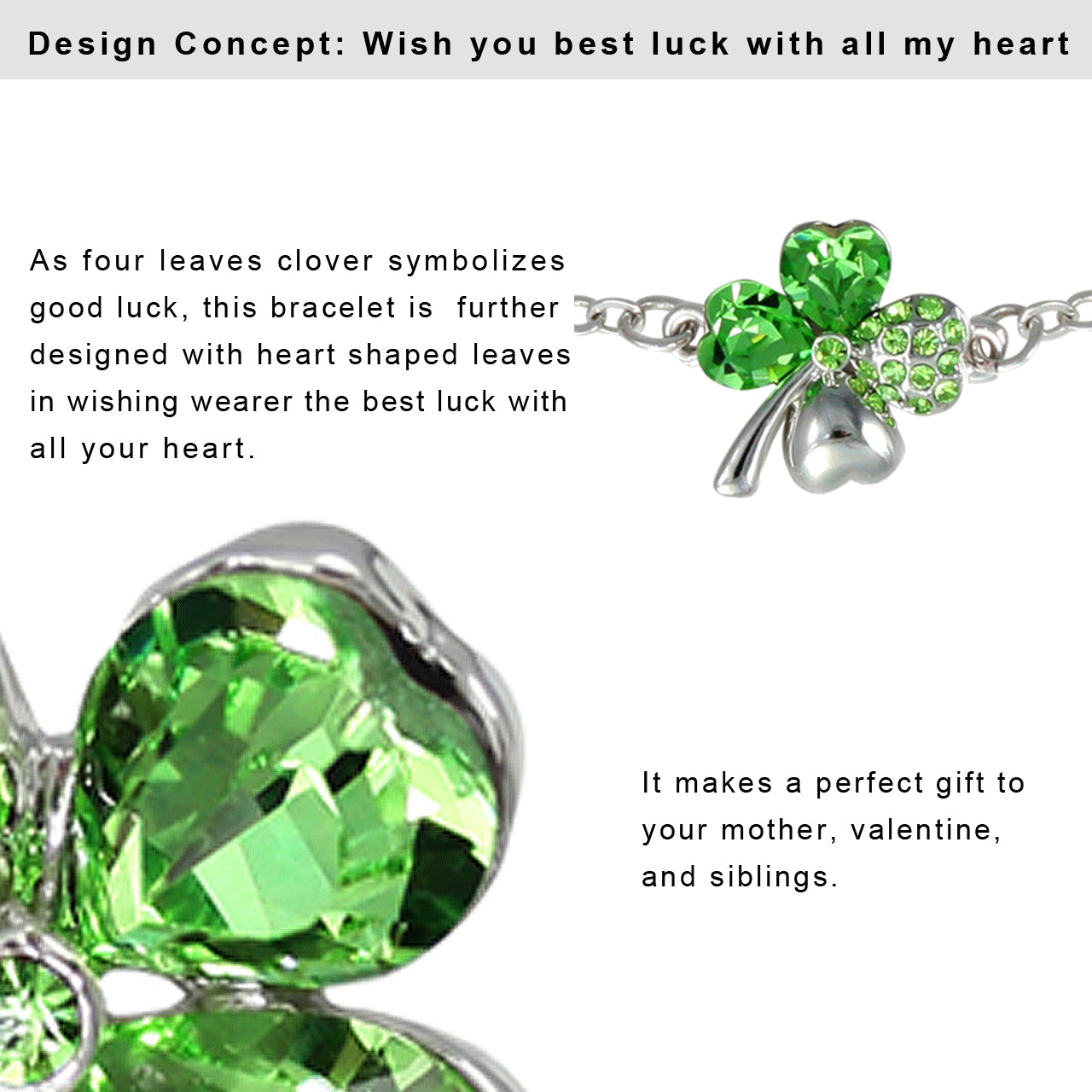 Four Leaf Clover Pendant Necklace Earrings and Bracelet Set w