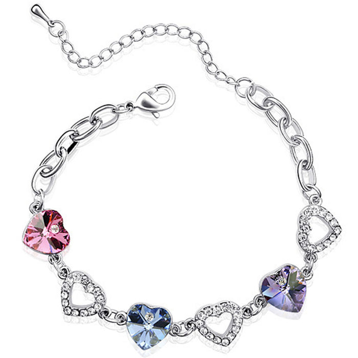 Colorful Hearts Bracelet w/ Swarovski Crystals | Rhodium Plated | Dahlia
