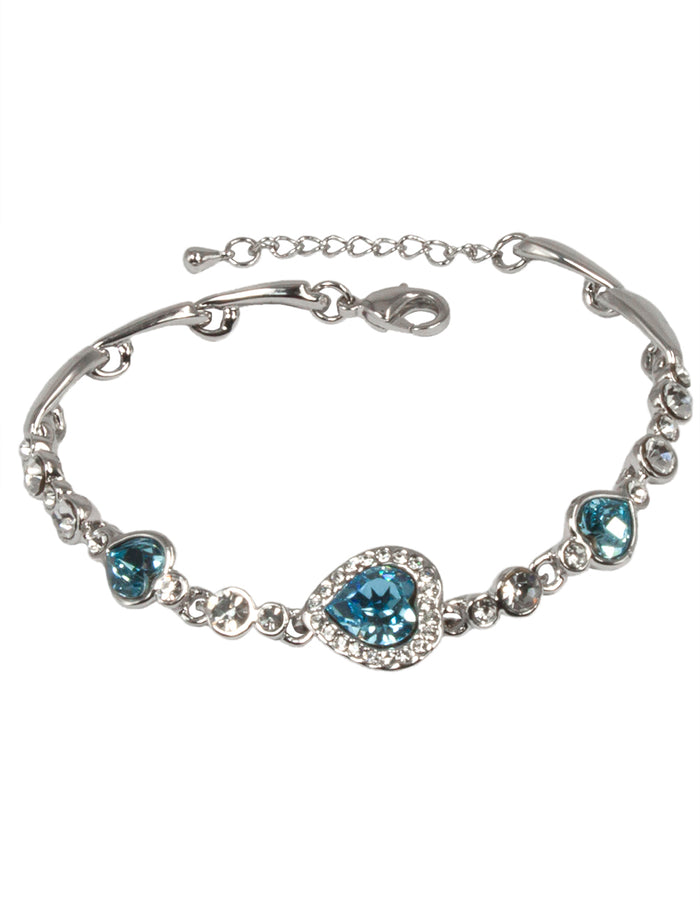 Heart Shaped Bracelet w/ Swarovski Crystals | Rhodium Plated | Dahlia