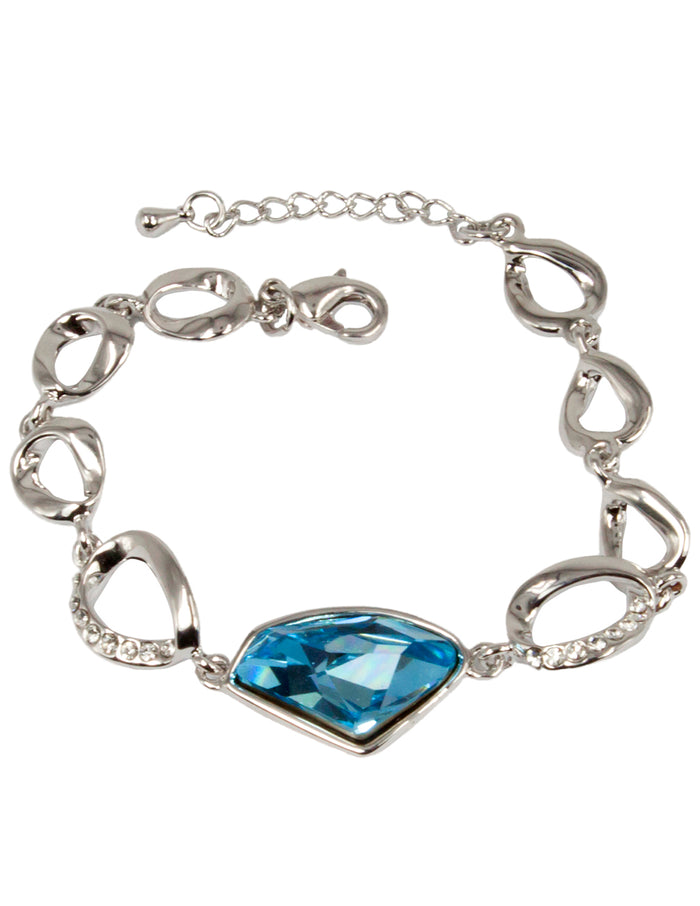Irregular Shaped Bracelet w/ Swarovski Crystals - Blue | Rhodium Plated| Dahlia