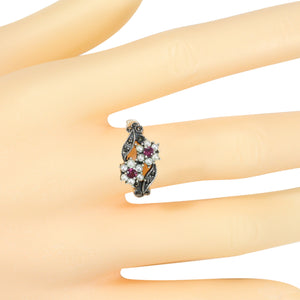 [product type] | Gemini Seed Pearl Sterling Silver Ring - Dahlia Vintage Collection | Dahlia