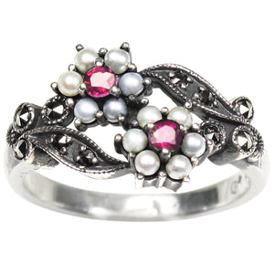 [product type] | Gemini Seed Pearl Sterling Silver Ring - Dahlia Vintage Collection | Dahlia