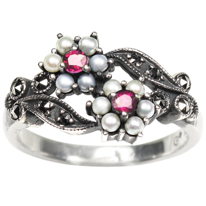 Gemini Seed Pearl Sterling Silver Ring - Dahlia Vintage Collection