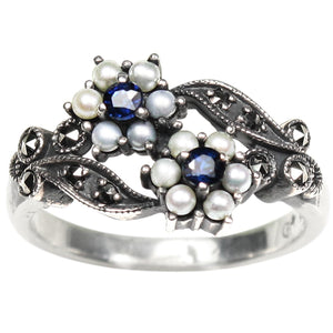 [product type] | Gemini Seed Pearl Sterling Silver Ring - Dahlia Vintage Collection | Dahlia