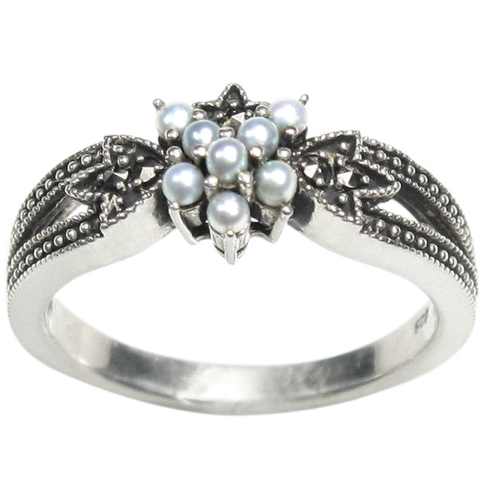Dahlia Vintage Collection Seed Pearl Star Gaze Sterling Silver Ring