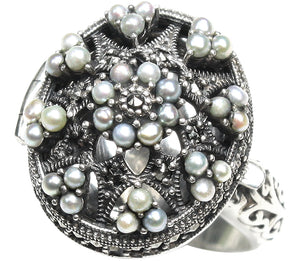 [product type] | Poison Locket Seed Pearl Sterling Silver Ring - Dahlia Vintage Collection | Dahlia