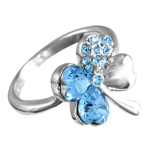 Four Leaf Clover Heart Swarovski Crystal Elements Fashion Ring  Rhodium Plated Fashion Ring | Dahlia