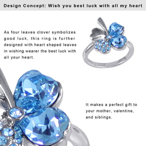 Four Leaf Clover Heart Swarovski Crystal Elements Fashion Ring  Rhodium Plated Fashion Ring | Dahlia