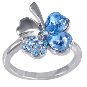 Four Leaf Clover Heart Swarovski Crystal Elements Fashion Ring  Rhodium Plated Fashion Ring | Dahlia