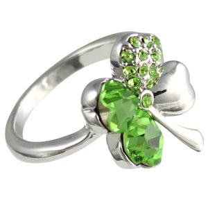 Four Leaf Clover Heart Swarovski Crystal Elements Fashion Ring  Rhodium Plated Fashion Ring | Dahlia