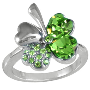 Four Leaf Clover Heart Swarovski Crystal Elements Fashion Ring  Rhodium Plated Fashion Ring | Dahlia
