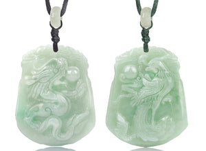 Dragon Phoenix Jade Necklace  | Certified Genuine Grade A Jadeite Jade Pendant Necklace | Dahlia
