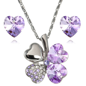 Lucky Love Four Leaf Clover Swarovski Crystal Pendant Necklace and Earrings Set | Dahlia