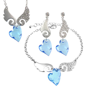 Cupid Heart Swarovski Crystal Elements Necklace Earrings and Bracelet Set Rhodium Plated | Dahlia