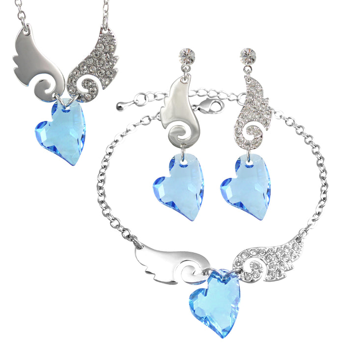 Cupid Wings Necklace, Earrings and Bracelet Set w/ Swarovski Crystals | Rhodium Plated | Dahlia