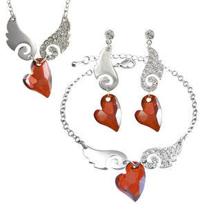 Cupid Heart Swarovski Crystal Elements Necklace Earrings and Bracelet Set Rhodium Plated | Dahlia