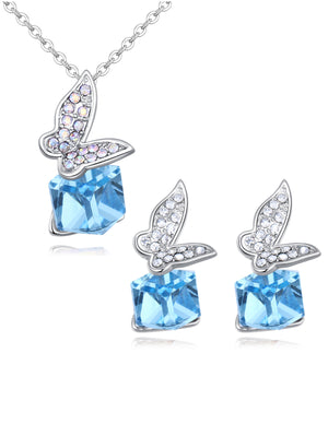 Butterfly Swarovski Crystal  Pendant Necklace and Earrings Set Rhodium Plated| Dahlia