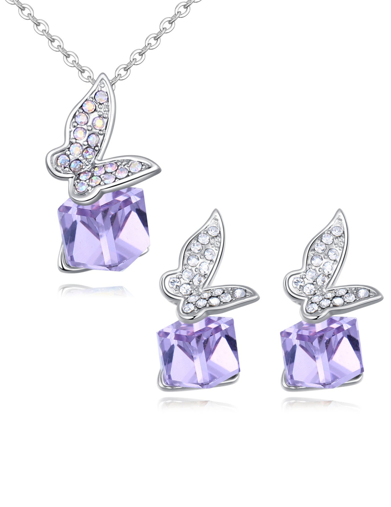 Butterfly Pendant Necklace and Earrings Set w/ Swarovski
