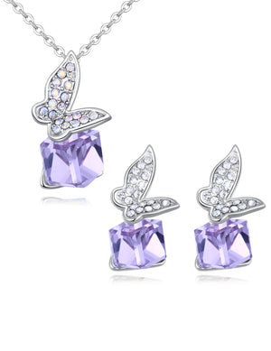 Butterfly Swarovski Crystal  Pendant Necklace and Earrings Set Rhodium Plated| Dahlia