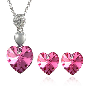 Crystal Heart Swarovski Crystal Pendant Necklace and Stud Earrings Set Rhodium Plated | Dahlia