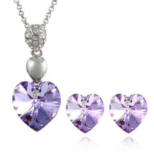 Crystal Heart Swarovski Crystal Pendant Necklace and Stud Earrings Set Rhodium Plated | Dahlia