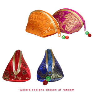 [product type] | Silky Embroidered Oriental Fan Zipper Jewelry Coin Pouch (Set of 10) | Dahlia