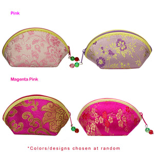 [product type] | Silky Embroidered Oriental Fan Zipper Jewelry Coin Pouch (Set of 10) | Dahlia