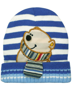 Boy's Embroidered Cartoon Bear Stripes Hat Cap Scarf Set