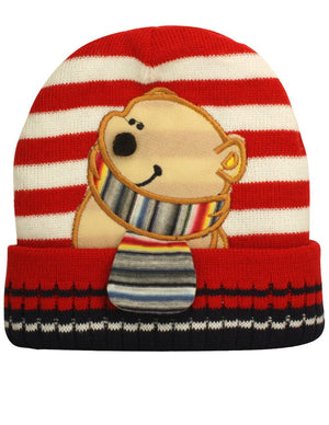 Boy's Embroidered Cartoon Bear Stripes Hat Cap Scarf Set