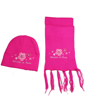 Girl's Fashion Embroidered Plum Blossoms Hat Cap Scarf Set