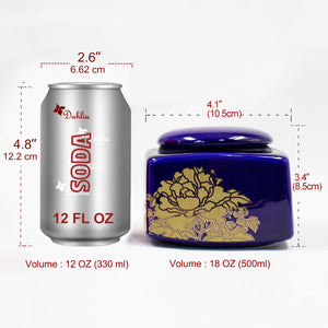 [product type] | Dahlia Exquisite Royal Blue Peony Square Porcelain Tea Canister | Dahlia