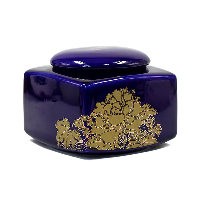 Dahlia Exquisite Royal Blue Peony Square Porcelain Tea Canister
