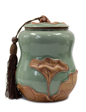 [product type] | Vintage Crackle Glaze Celadon Porcelain Tea Caddy | Dahlia