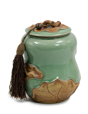[product type] | Vintage Crackle Glaze Celadon Porcelain Tea Caddy | Dahlia