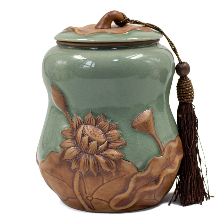 Vintage Crackle Glaze Celadon Porcelain Tea Caddy