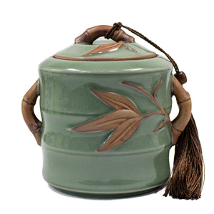 [product type] | Vintage Crackle Glaze Celadon Porcelain Tea Caddy | Dahlia